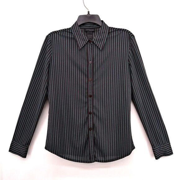 Express Shirt Womens Size L Dark Brown Turquoise Polka Dot Long Sleeve Button Up - Picture 1 of 7